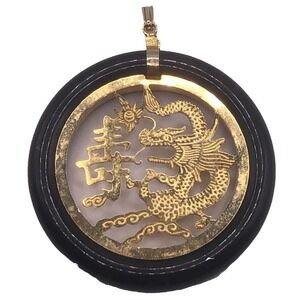 Chinese Nephrite Jade Circle w/ Cut-Out Dragon Design Scene Pendant Stone